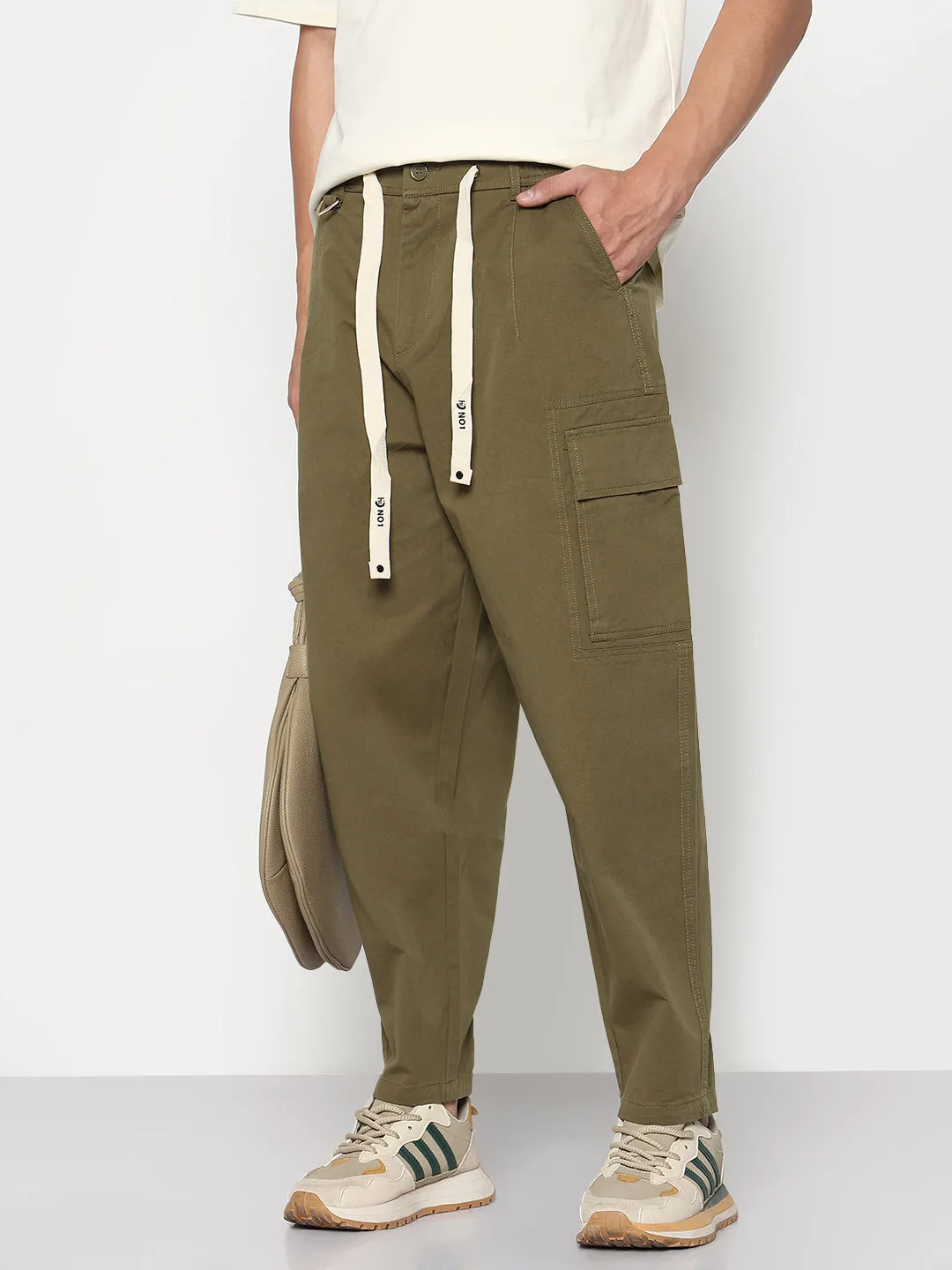 Men's Olive Relaxed Fit Cargos Versatile Layering Breathable back panel