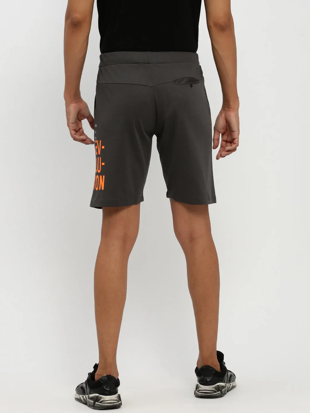 sequined details Men's Grey Typography Printed Mid Rise Cotton Sports Shorts