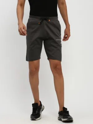 Men's Grey Typography Printed Mid Rise Cotton Sports Shorts Anti Static Material Sport Friendly