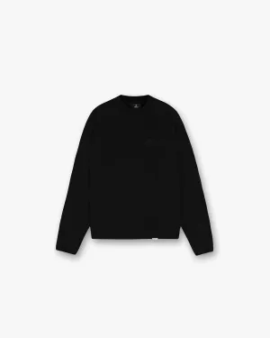 Waffle Long Sleeve T-Shirt - Black Comfortable Layering Cozy Flex