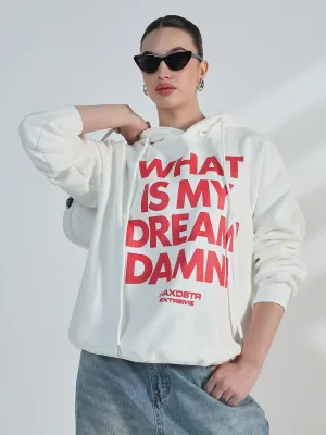 product tag identification appropriate for winter Women's Typography White Oversized Hoodie