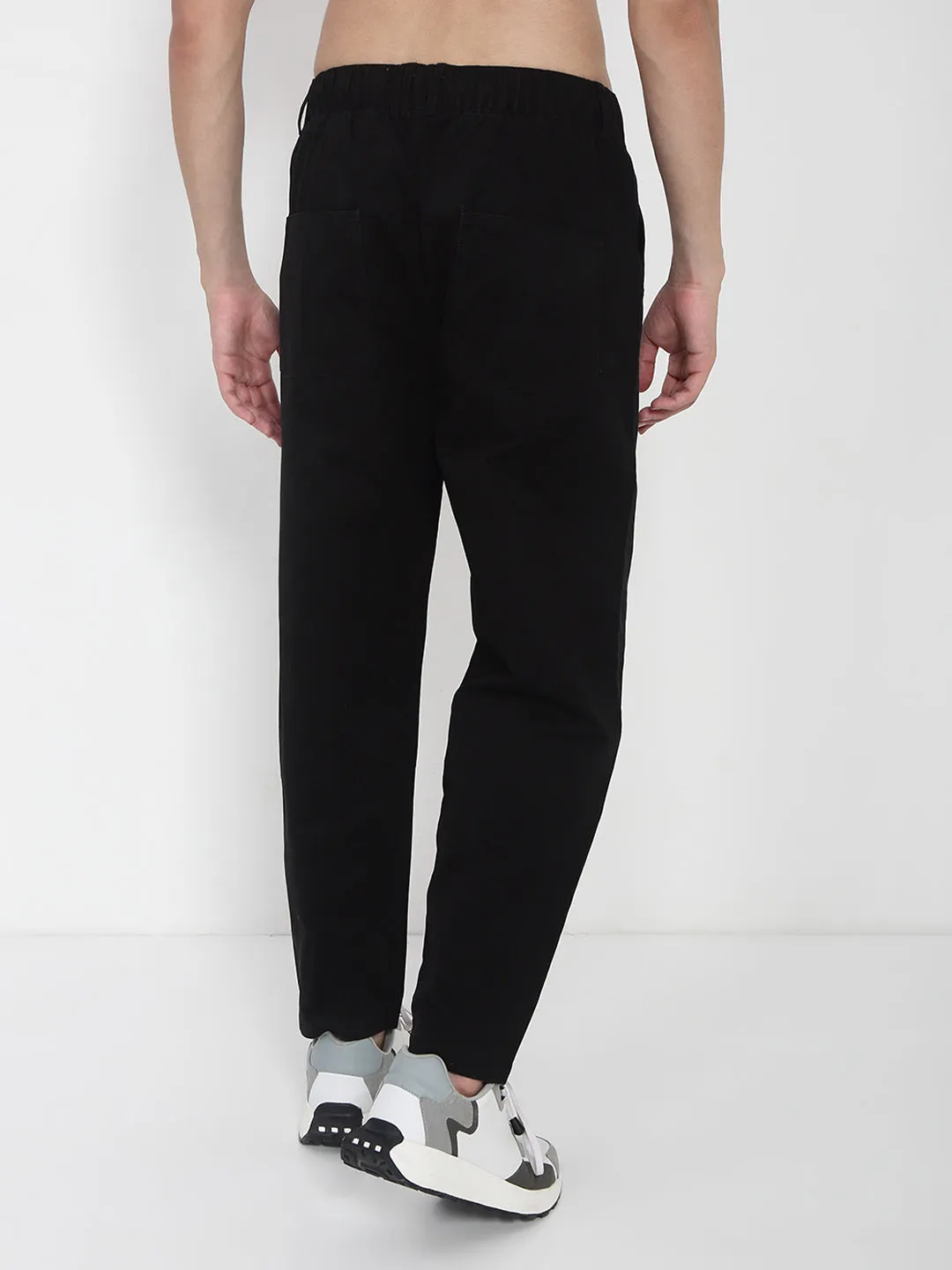 NonChafingEdges Sporty Fit Design Men's Cotton Black Relaxed Fit Korean Trousers