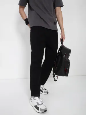 Men's Cotton Black Relaxed Fit Korean Trousers Elastic Free Cuffs