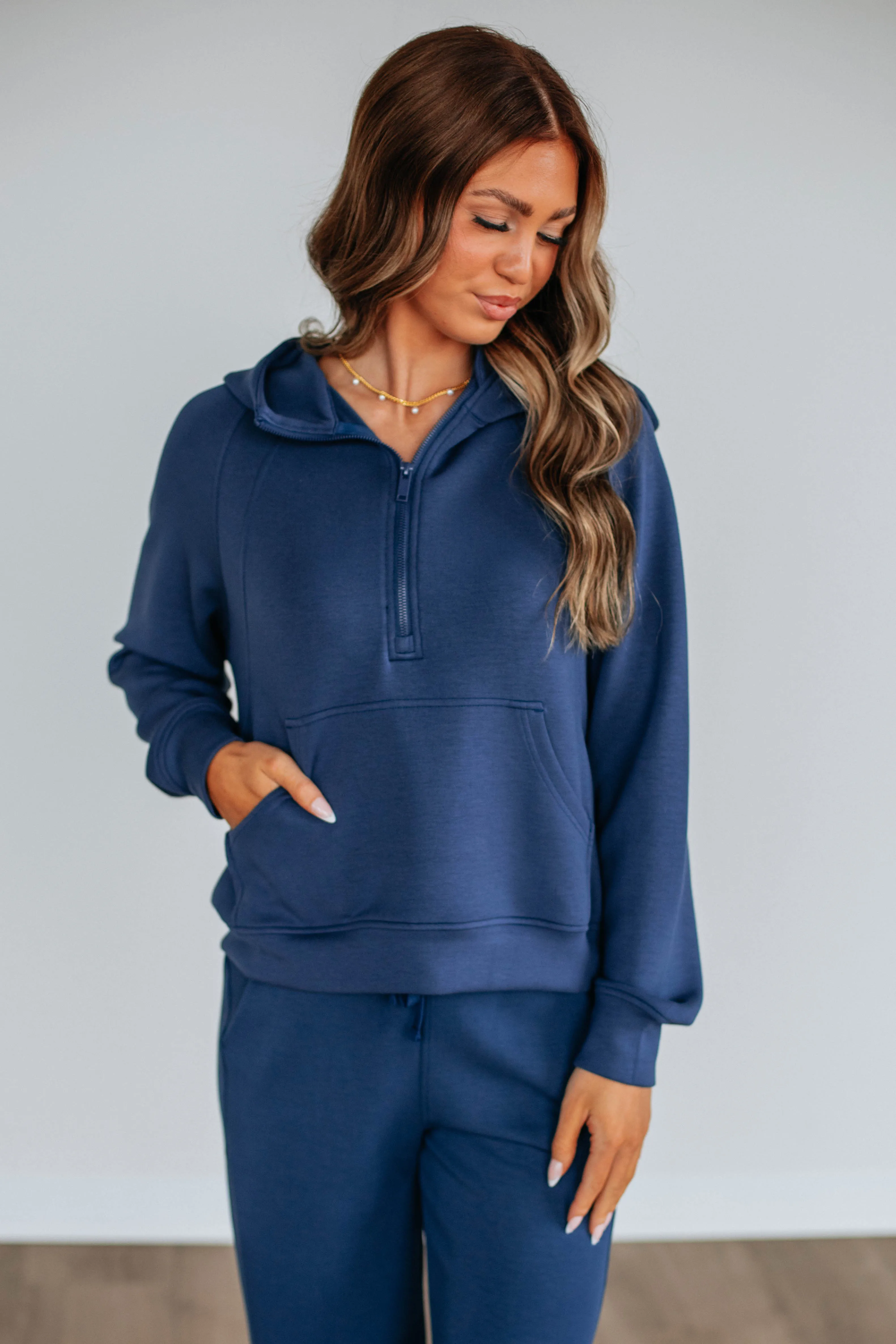 Aubrie Half-Zip Pullover - Navy Metallic colors