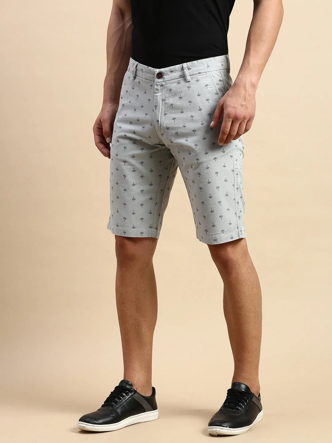 Men's Grey Conversational Printed Cotton Shorts Printed Pattern