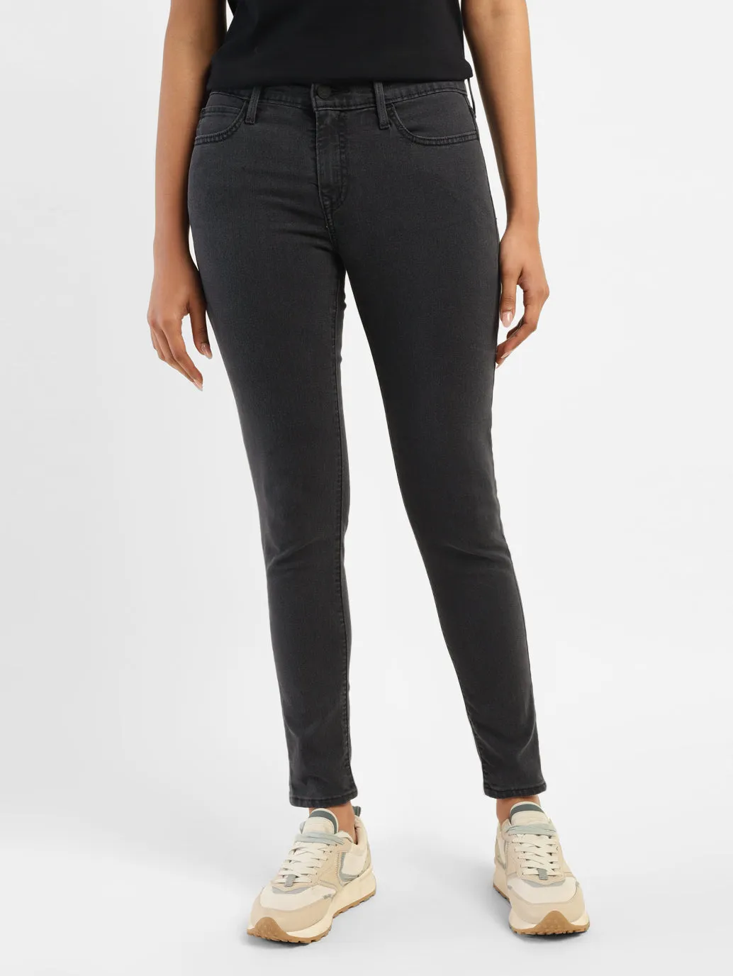 Women's 710 Black Skinny Fit Mid Rise Jeans Odor Control Coating Flattering Waist Design