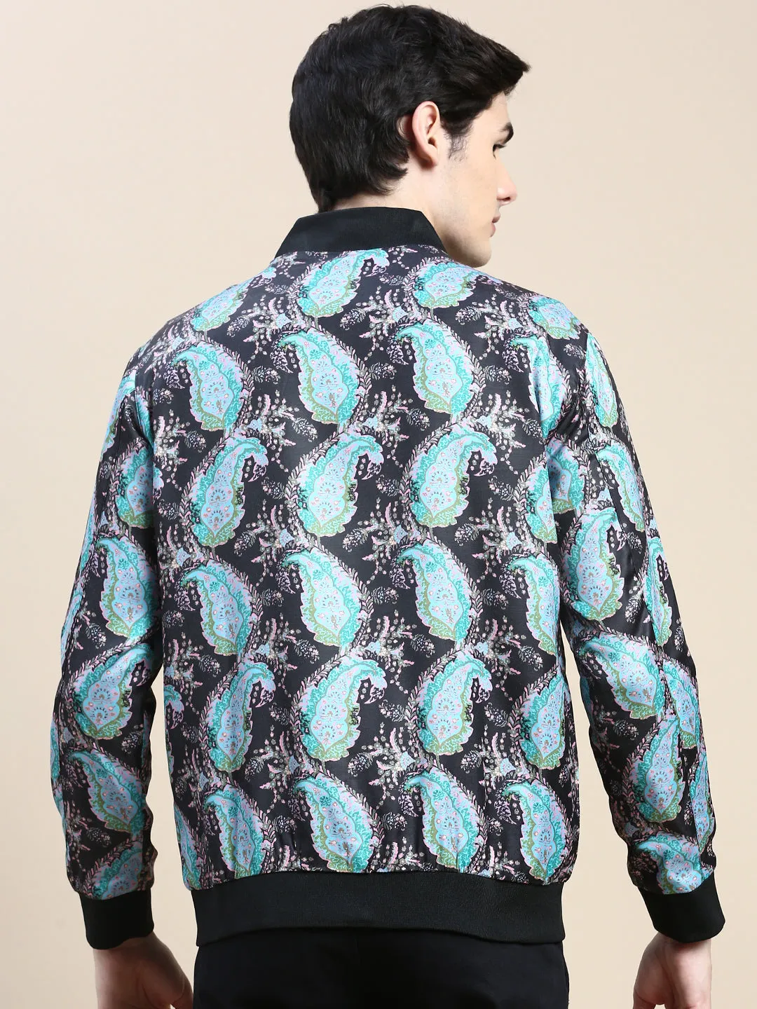 Men's Black Printed Casual Bomber Jacket Double Layered Fabric Trendy Must Have