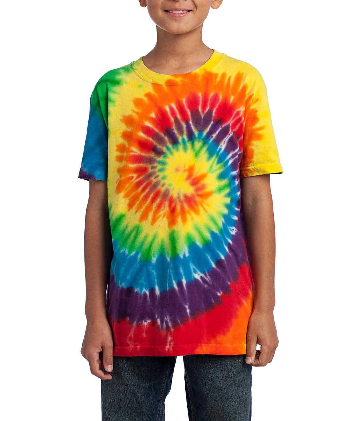 JustBlanks Youth Short Sleeve Tie-Dye T-Shirt - Watercolor Spiral Cozy and Comfortable