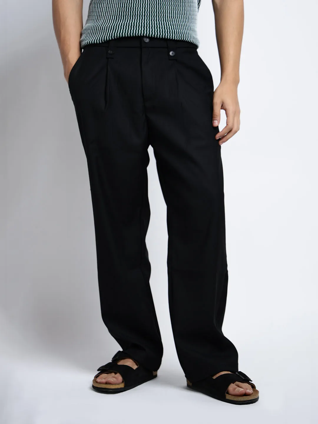 Full Motion Men's Black Straight Fit Trousers