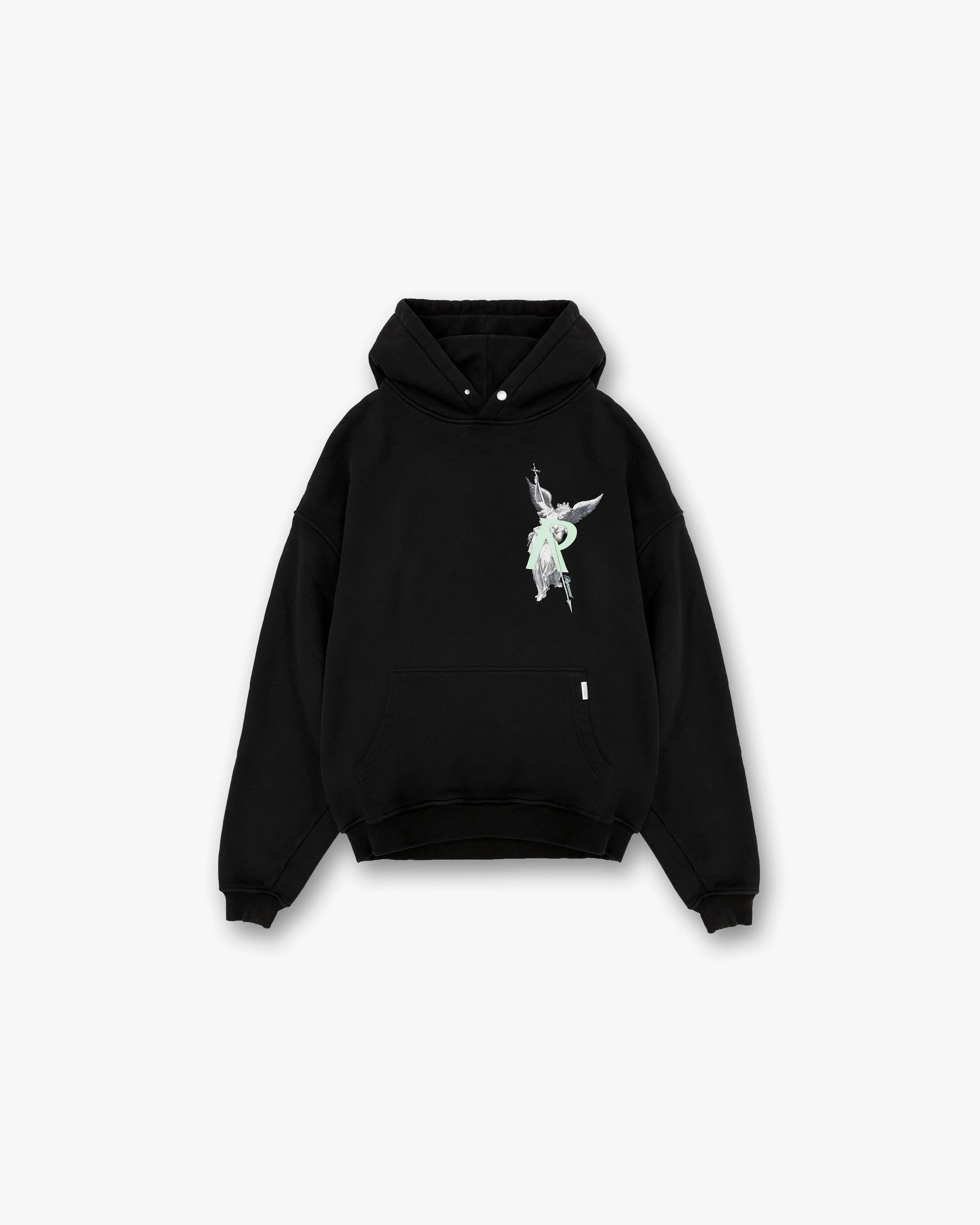 V neck Archangel Initial Hoodie - Jet Black