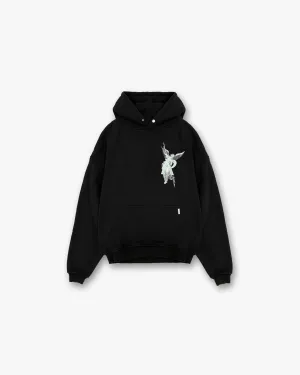 V neck Archangel Initial Hoodie - Jet Black