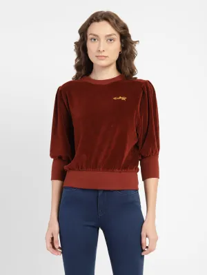 Satin Lining Layer Minimal Women's Solid Round Neck Sweatshirt