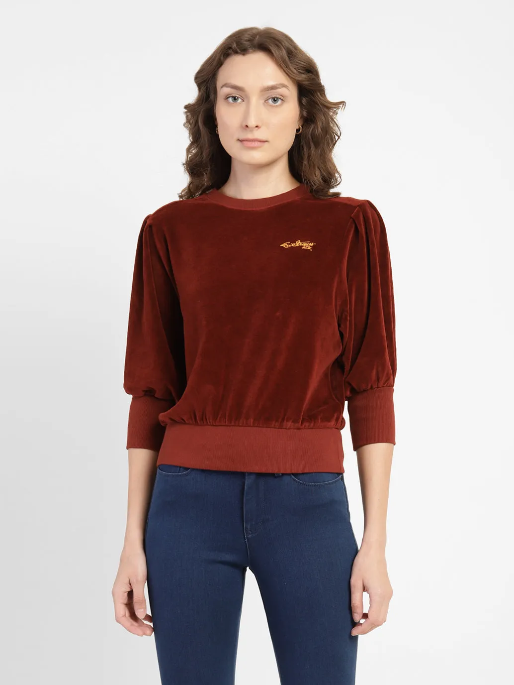 Women's Solid Round Neck Sweatshirt Poolside Relax