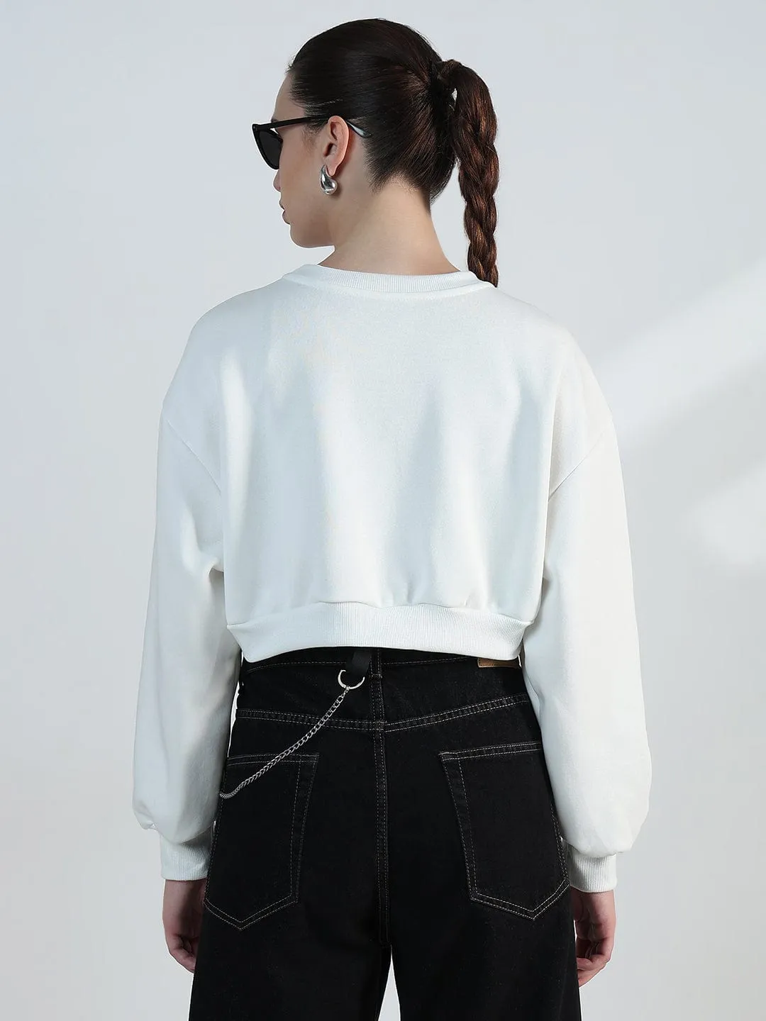 product brooch style Women's White Crop Sweatshirt with Chain Detail