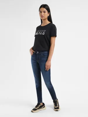 Women's 710 Navy Blue Skinny Fit Mid Rise Jeans Holiday Vibes Evening Stroll Picnic Style Effortless Design