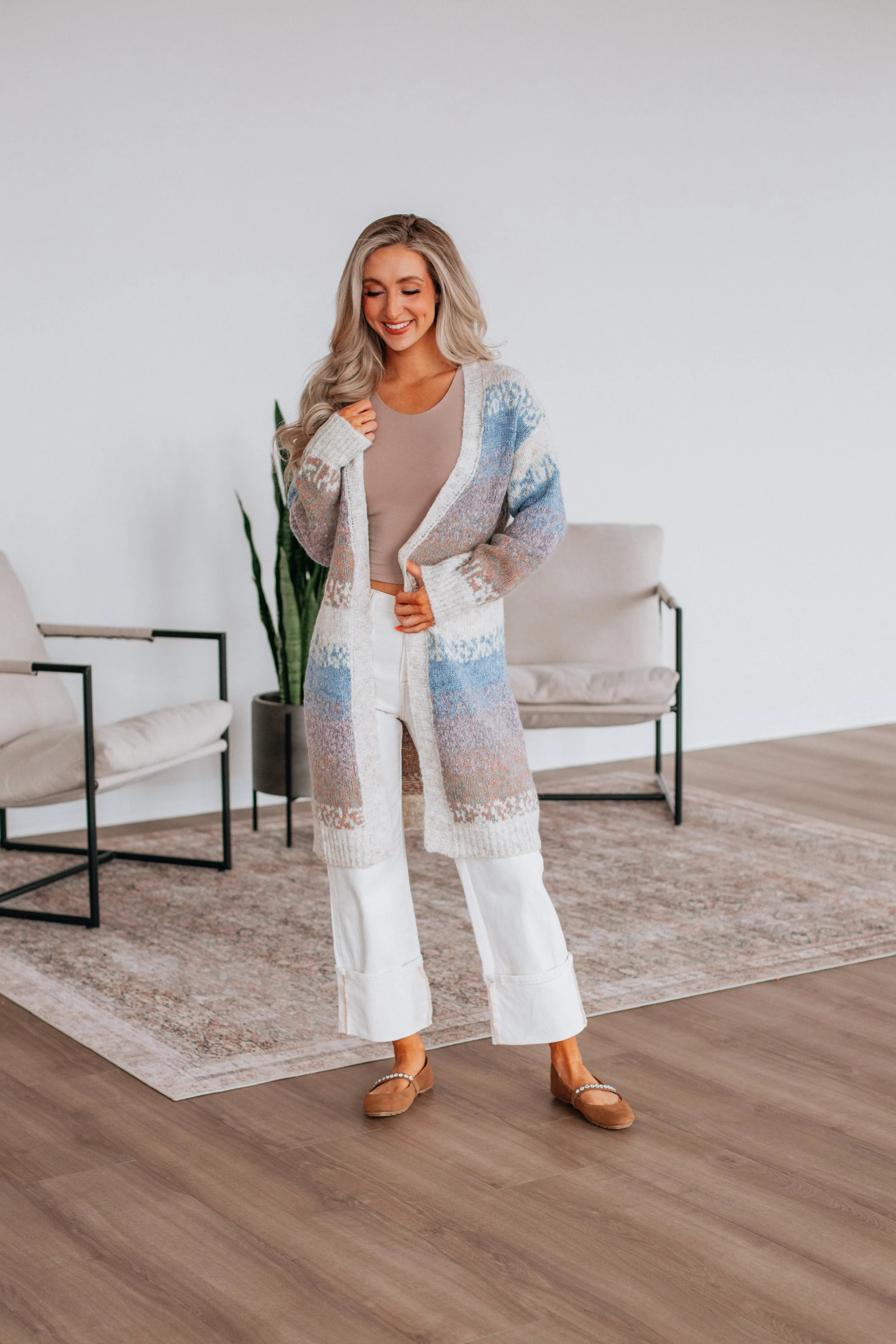 Cosima Colorblock Cardigan Understated Charm Compressed Stitch