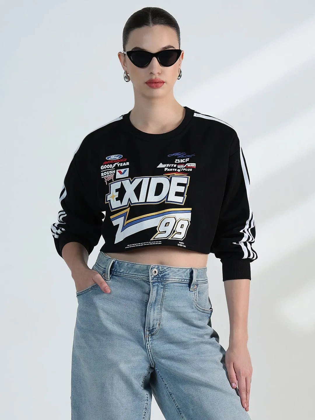Comfy Layer UV resistant Women's Black Motorsport Oversized Crop Sweatshirt