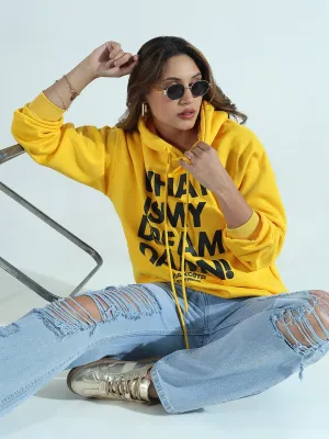 Women's Typography Printed Yellow Oversized Hoodie Comfy All Day