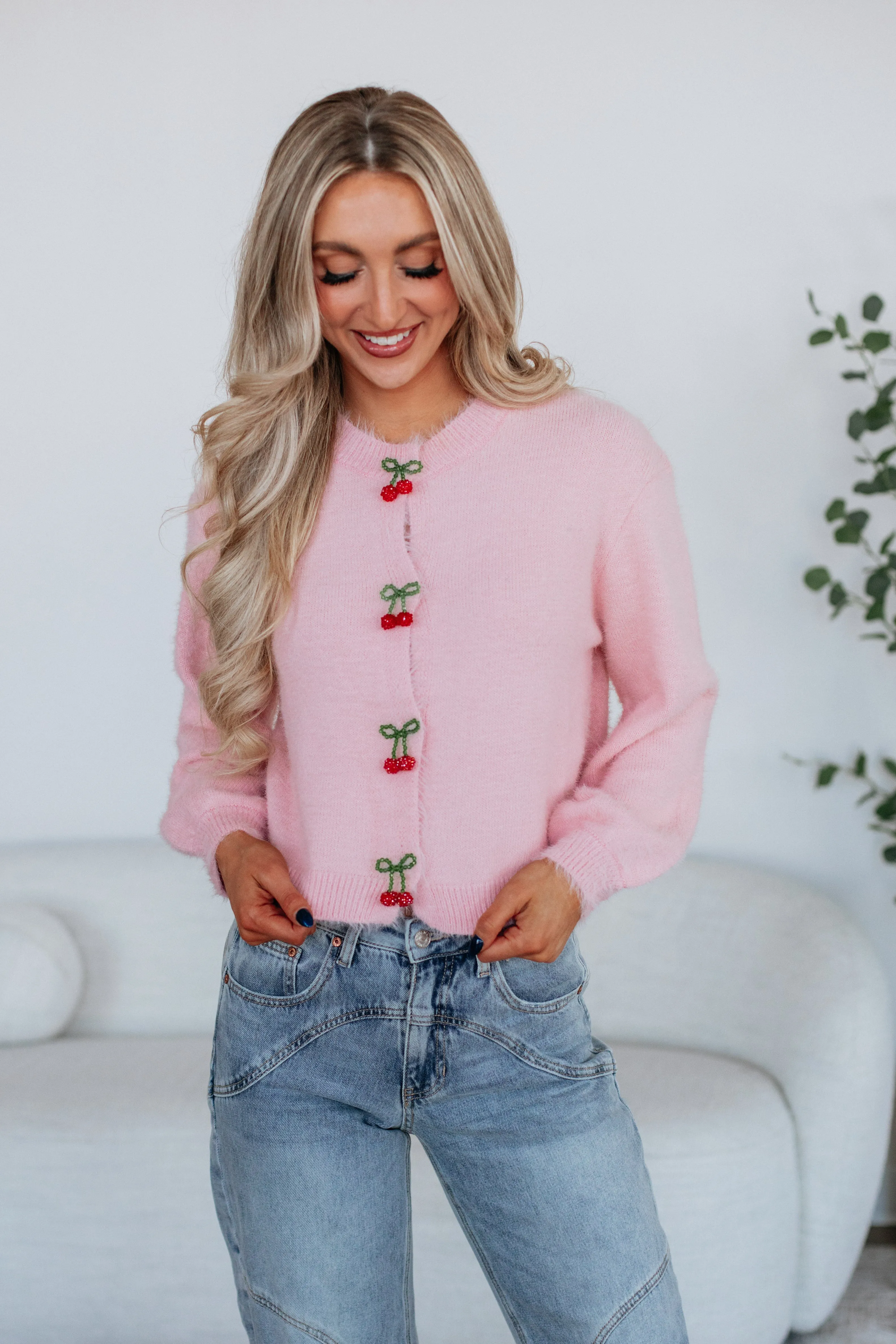 Oversized Fit Layered Stitch Details Sweet As Cherry Pie Cardigan