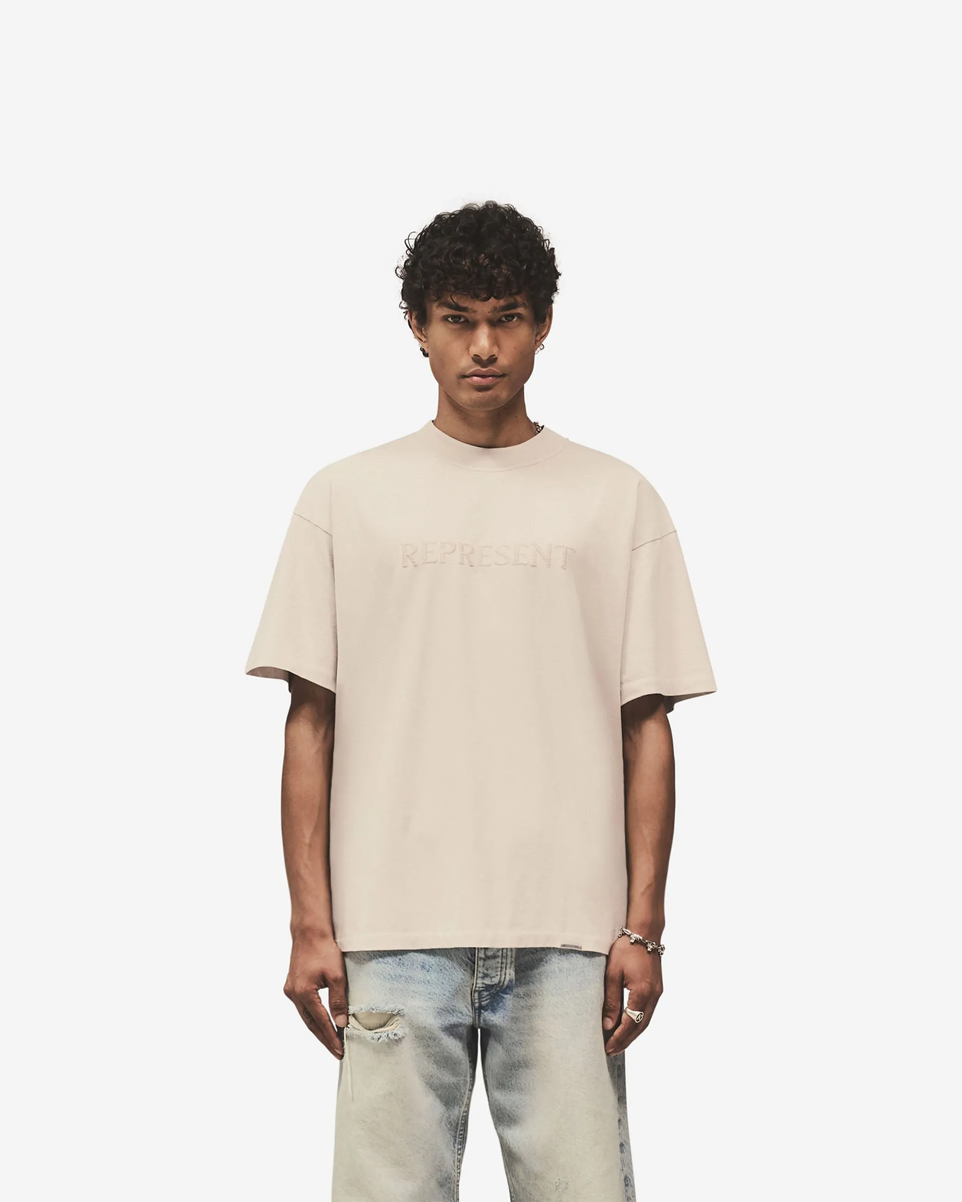 Embroidered Serif Logo T-Shirt - Concrete Layered Collar