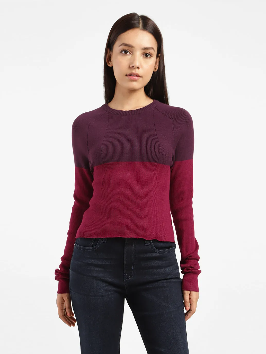 Home Trend Women's Colorblock Crew Neck Sweater Multi-Color