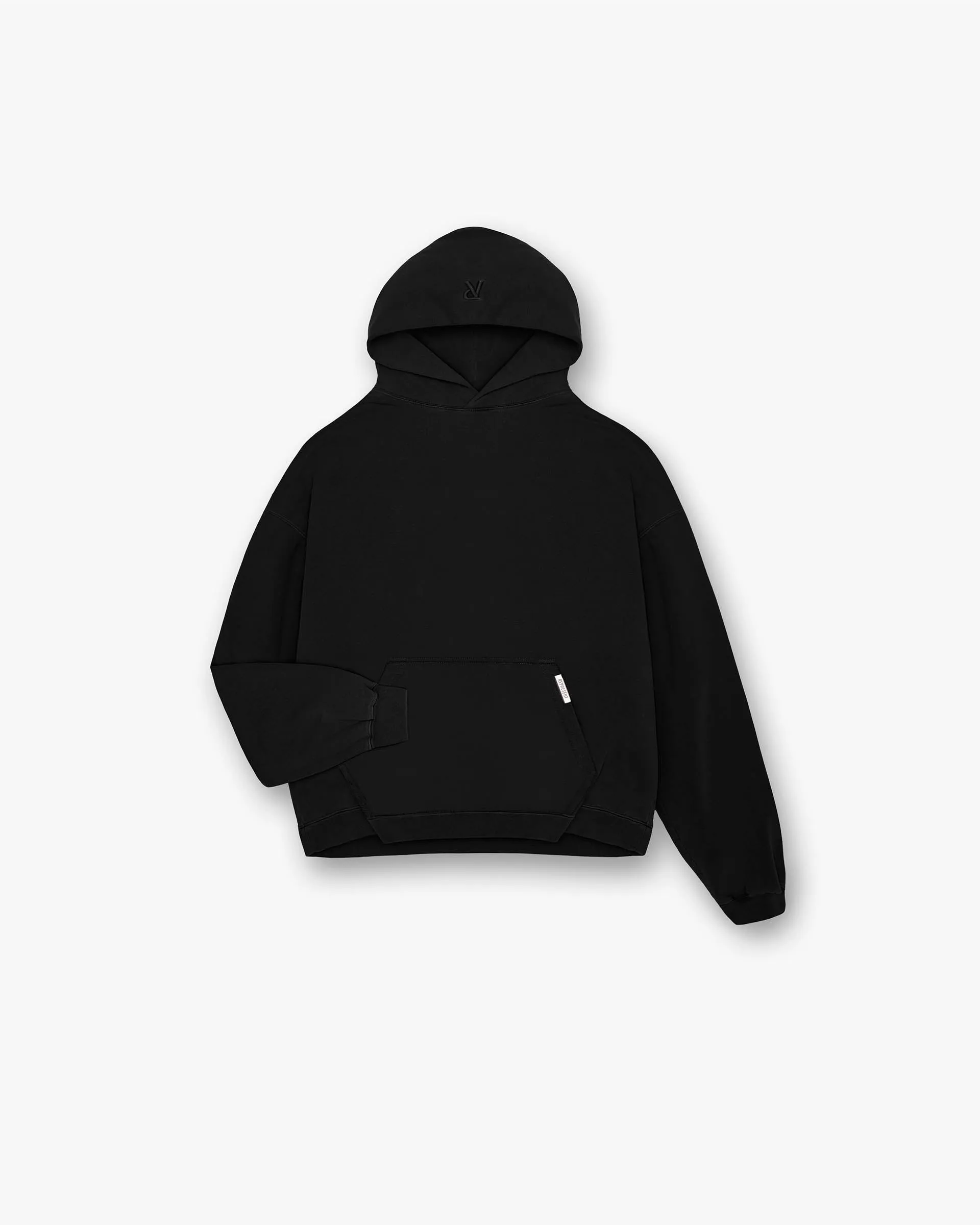 Simple Layer Initial Boxy Hoodie - Black