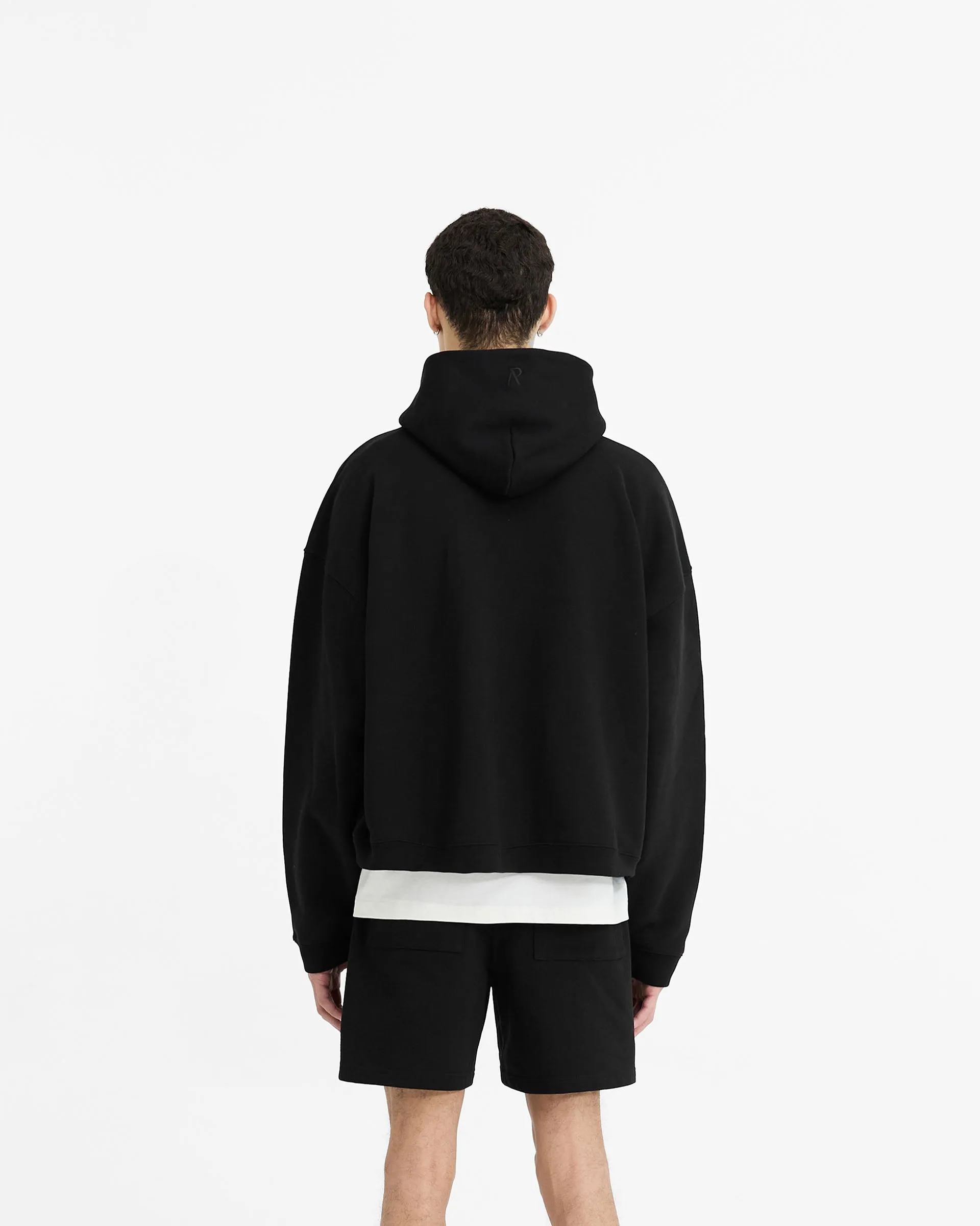 dry cleanable Simple Comfort Initial Boxy Hoodie - Black