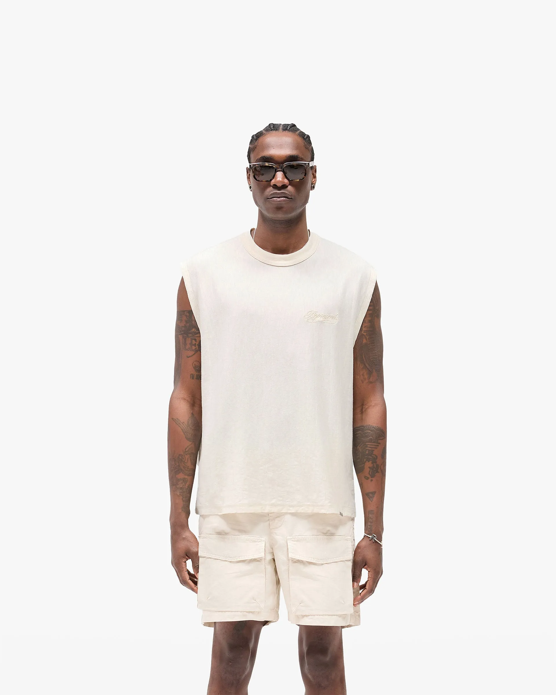 Slub Script Tank - Aged White Relaxed and Comfy