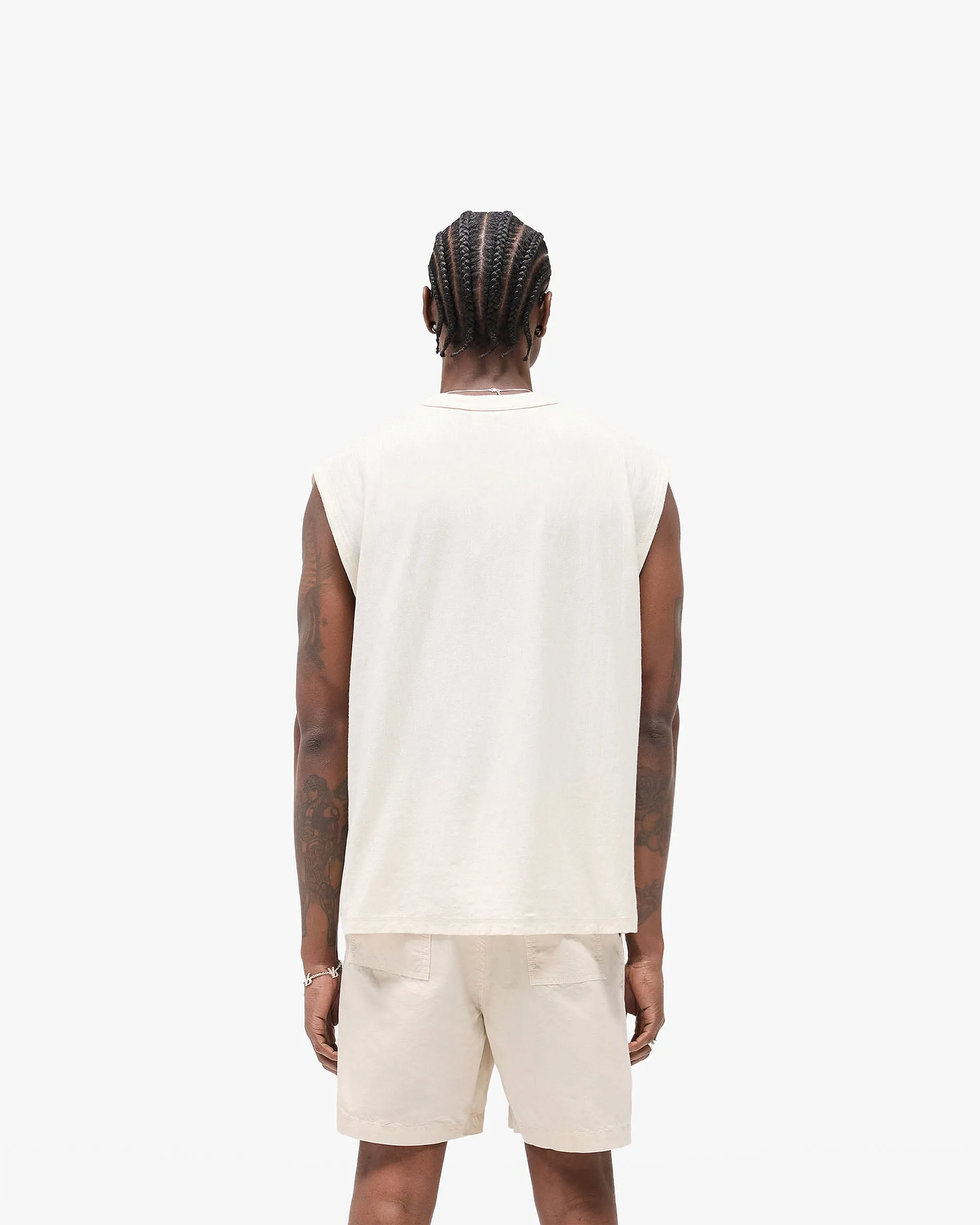 Slub Script Tank - Aged White Soft and Stylish Smooth Flatlock Stitching