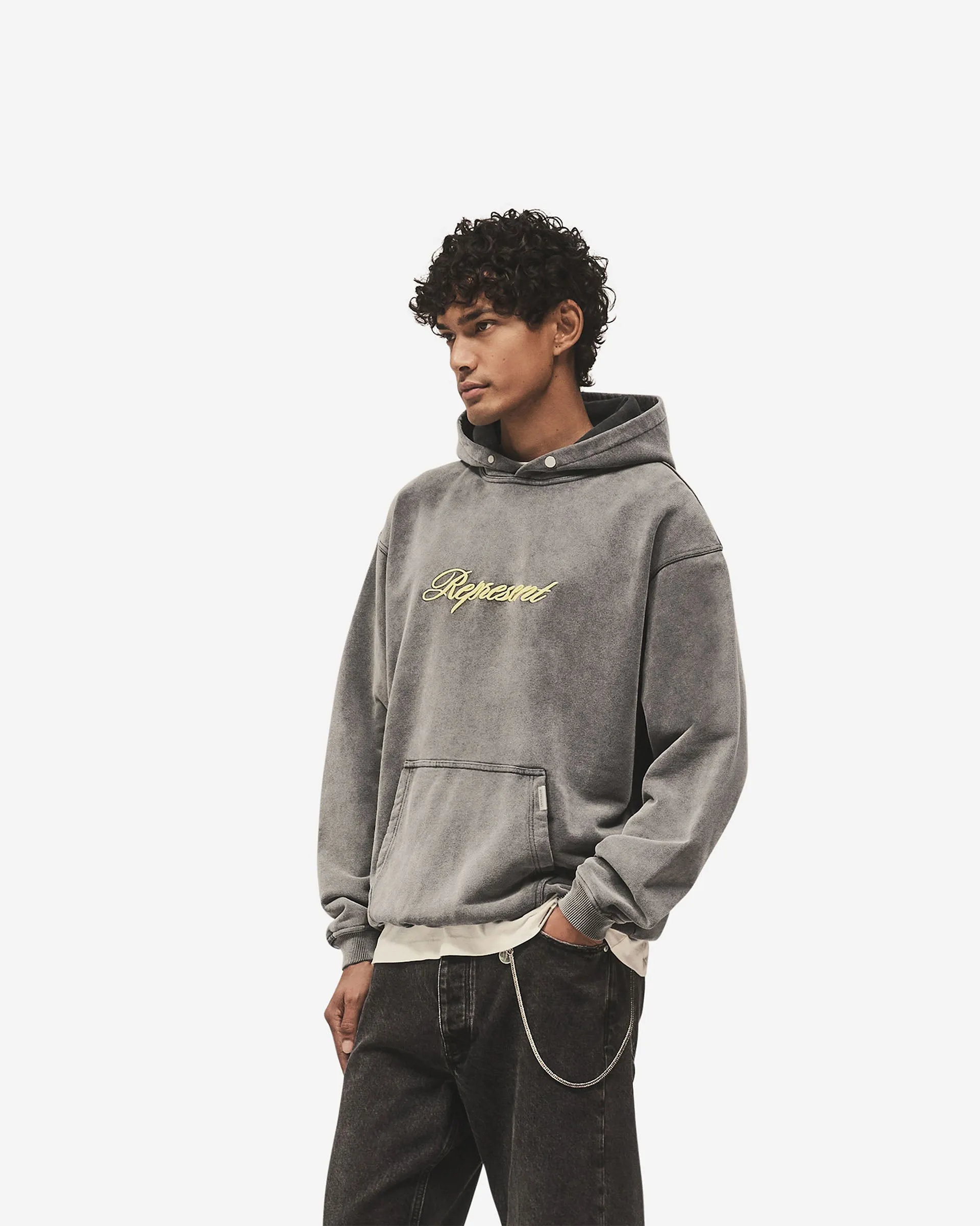 Graphic Design Chilly Weather Script Logo Hoodie - Vintage Grey