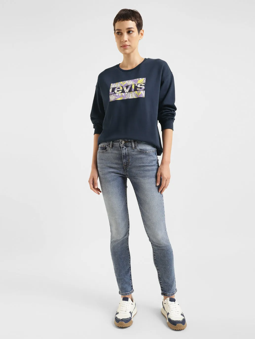 Women's Brand Logo Crew Neck Sweatshirt product launch stud accents