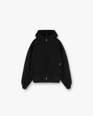 Waffle Zip Through Hoodie - Jet Black full sleeve product water resistant protection
