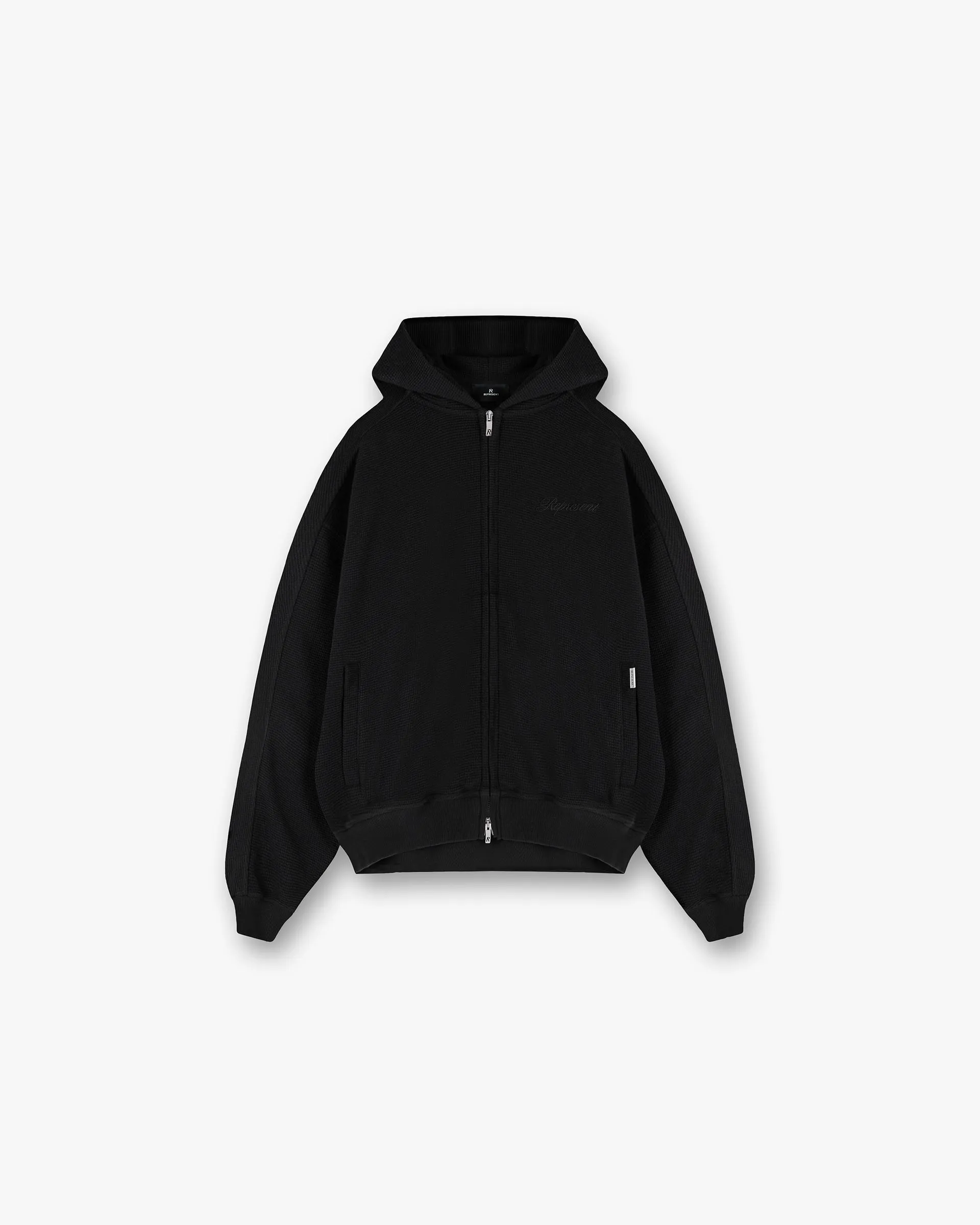 Waffle Zip Through Hoodie - Jet Black full sleeve product water resistant protection