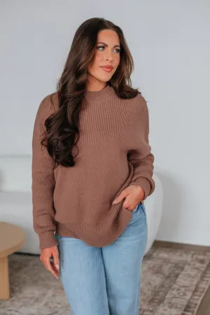 Chelsea Mock Neck Sweater - Mocha Gentle Fabric