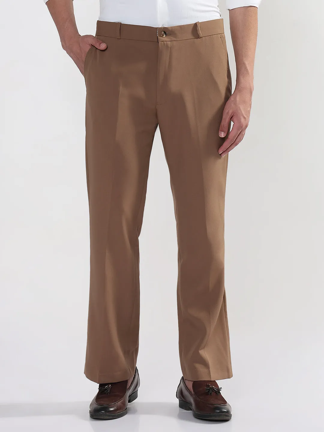 Quick Wash Non Irritating Men's Brown Relaxed Fit Korean Trousers