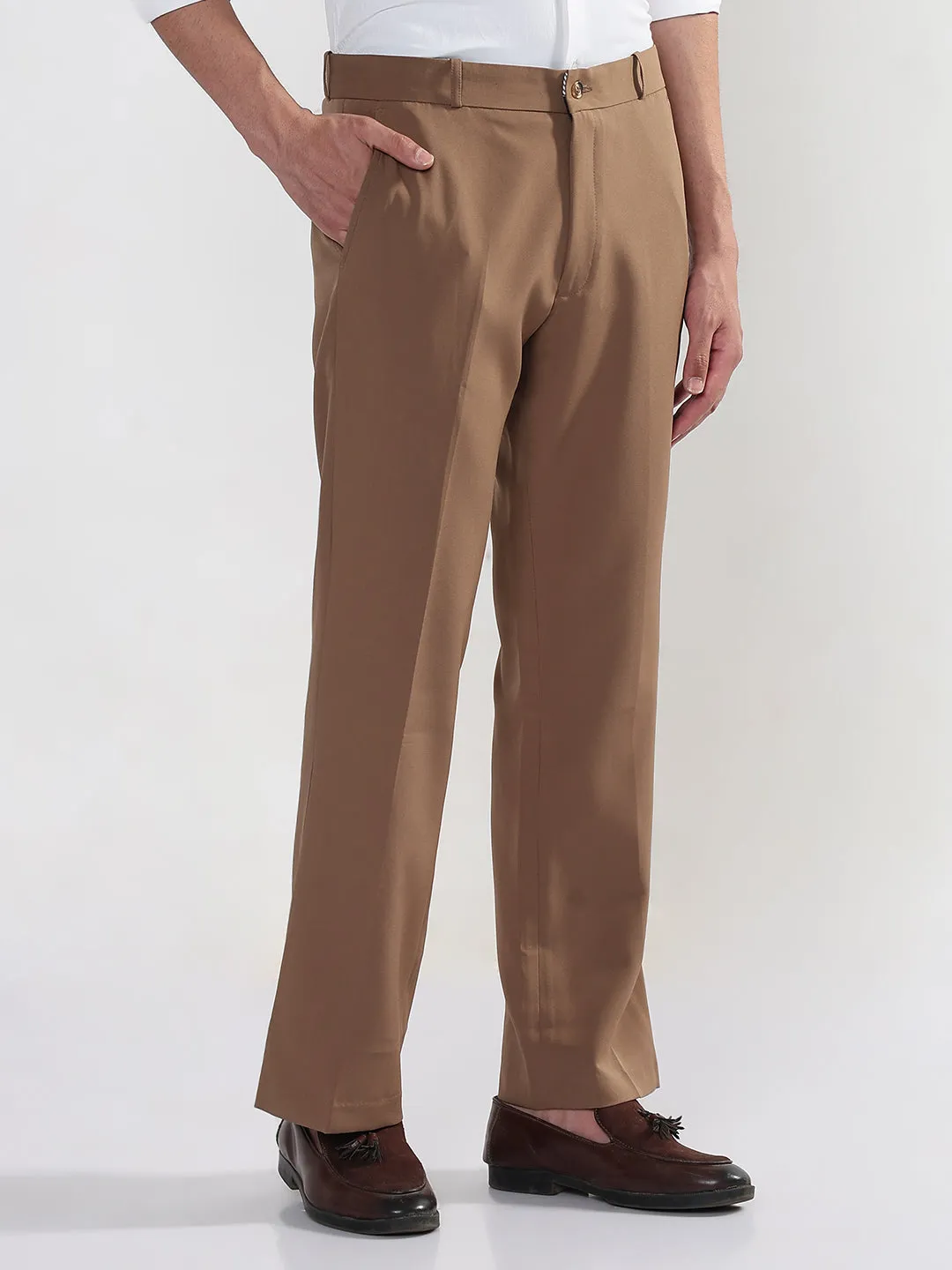 Soft Design Flexible Leg Men's Brown Relaxed Fit Korean Trousers