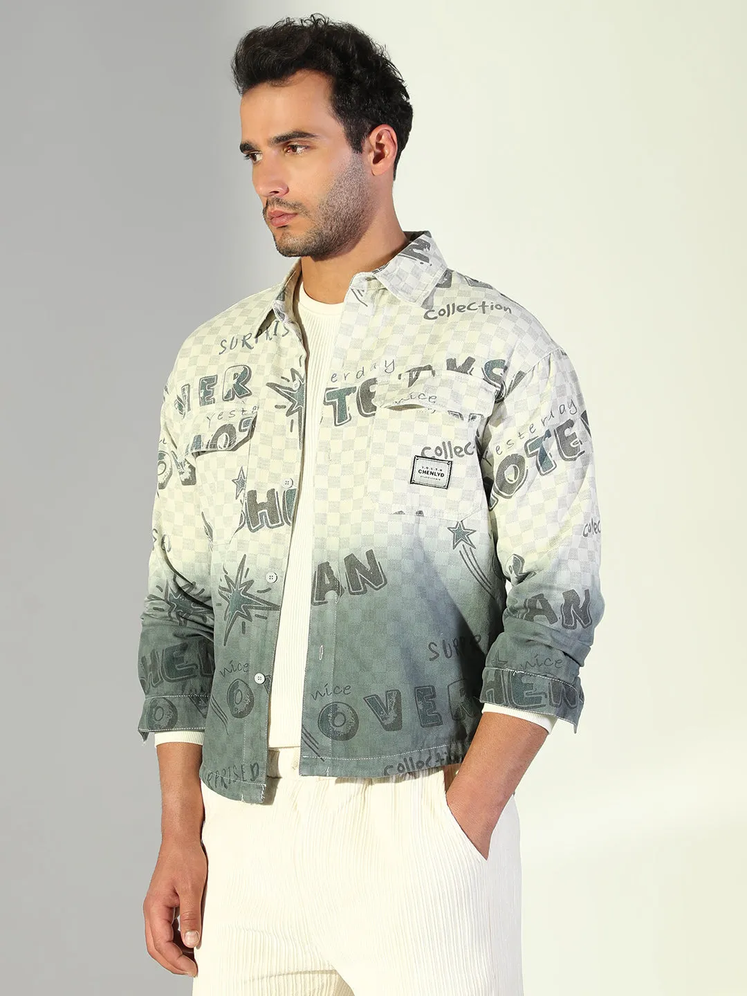 Performance Fit Quick Fit Design Men's Typography Cream Shacket