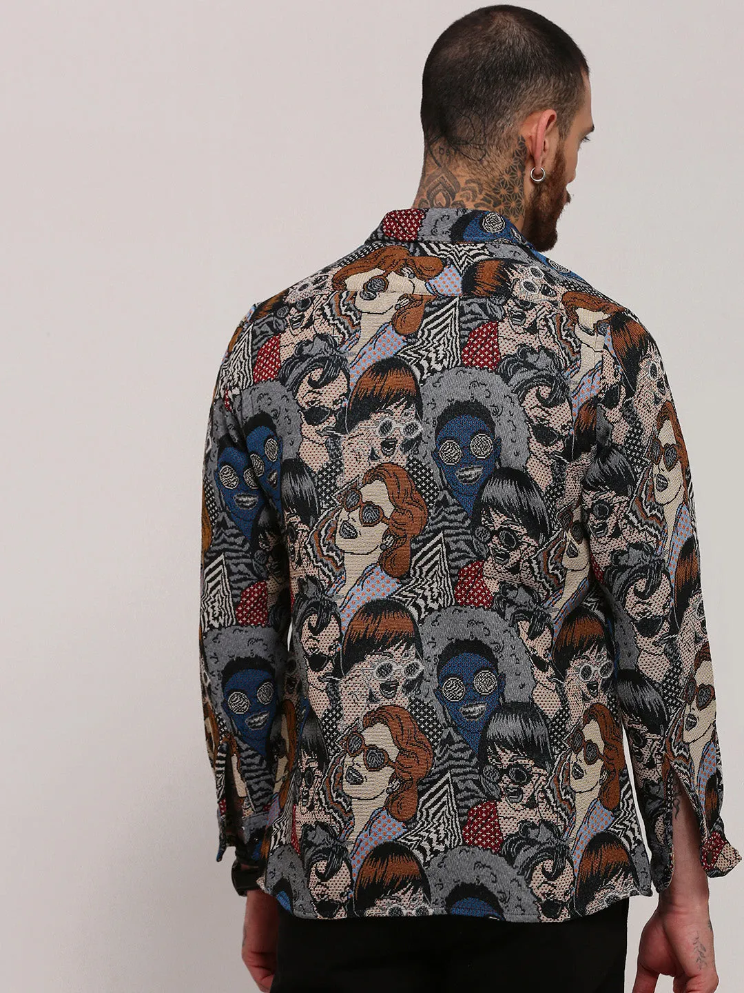 On-the-Go Comfort Smart Layer Men's Grey Graphic Printed Shacket