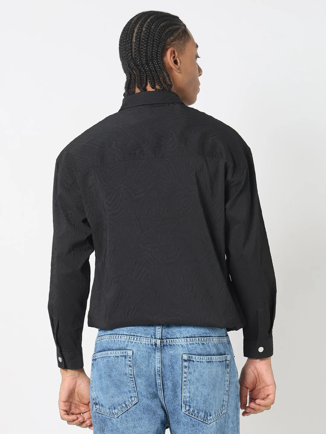 Men's Solid Black Shacket Casual Active Wear Casual Mode