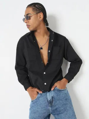 Men's Solid Black Shacket Comfy Layering