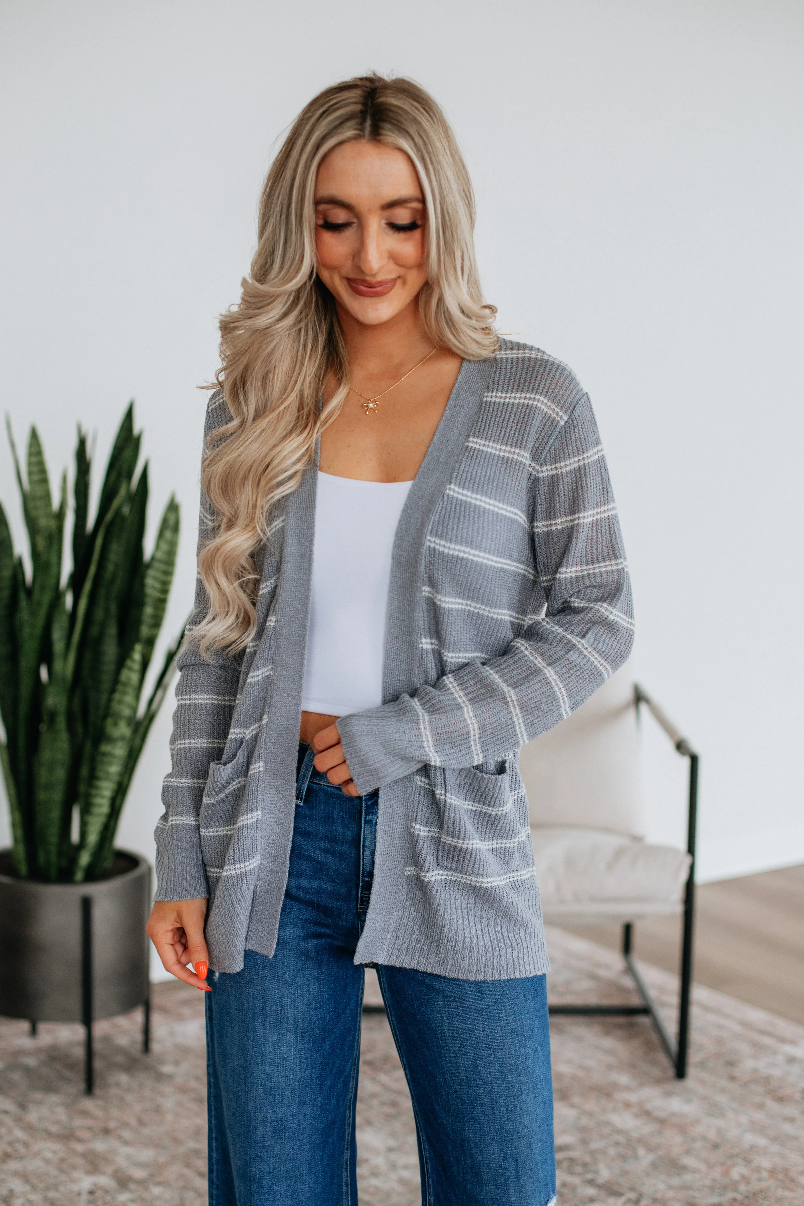 ShrinkageResistant Weave Ventilation Panel Design Harleigh Striped Cardigan