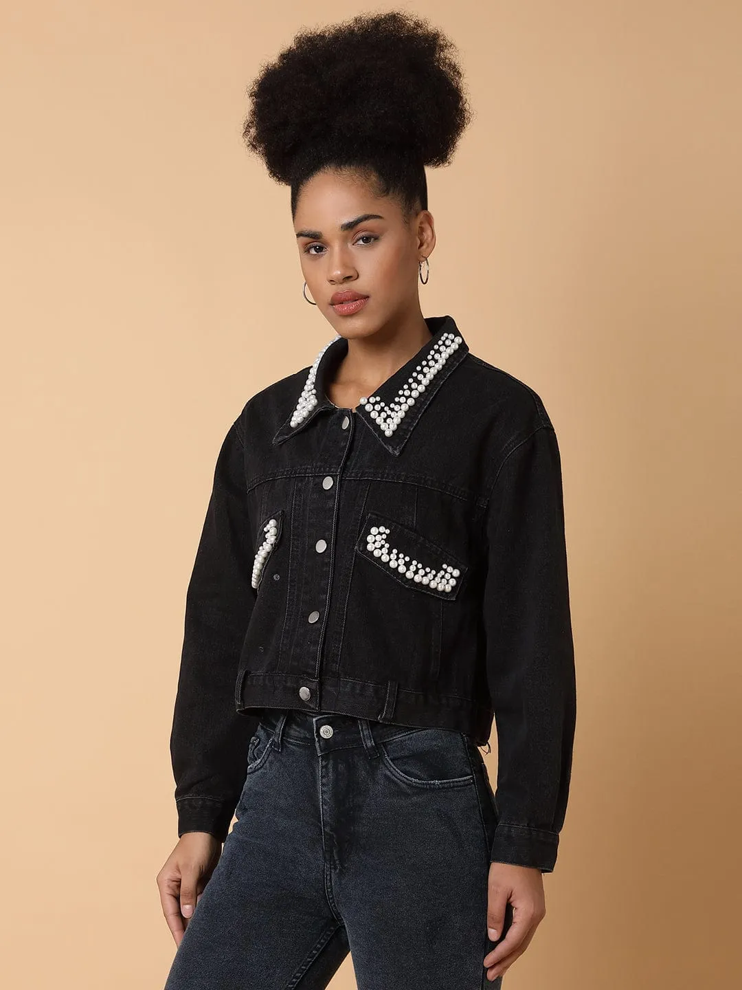 Collar Stabilization System Casual Fit Silhouette Women's Black Colour blocked Windcheater Longline Tailored Jacket