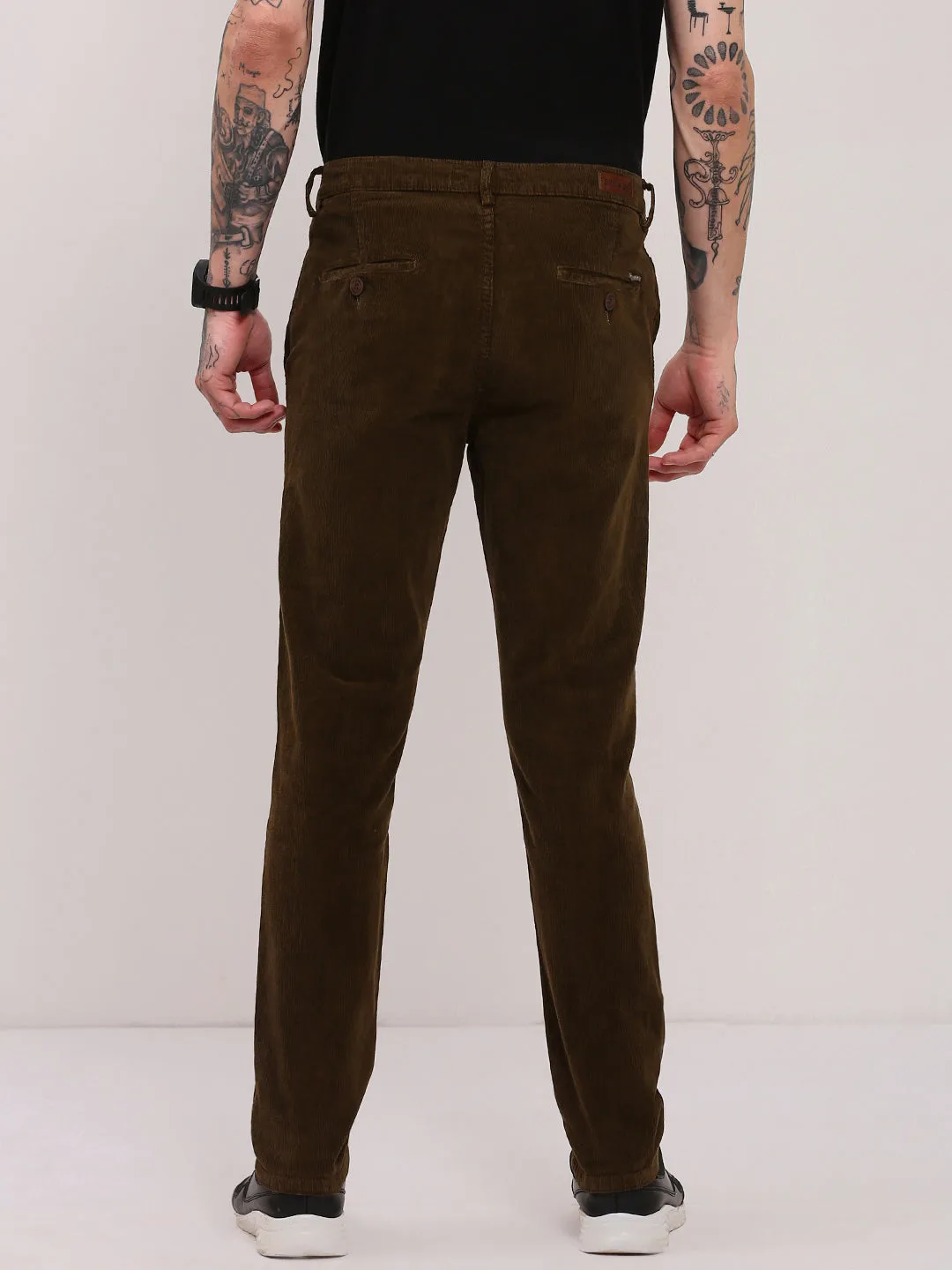Versatile staple Men's Brown Solid Trousers