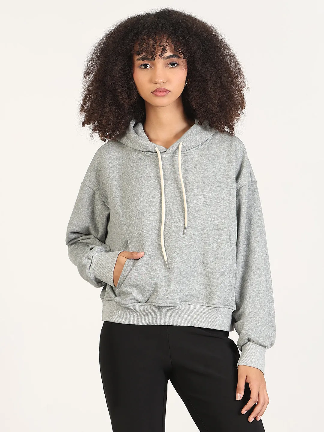 Durable Fabric teenagers Women's Grey Hooded Solid Oversized Sweatshirt