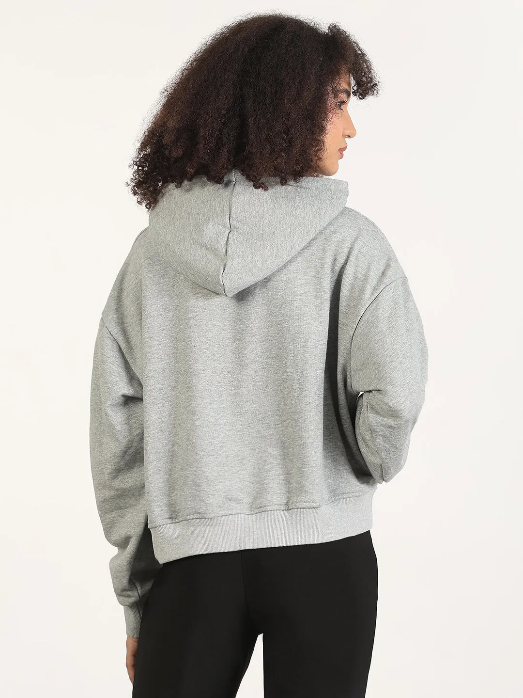 Women's Grey Hooded Solid Oversized Sweatshirt Modern Fit Winter Comfort