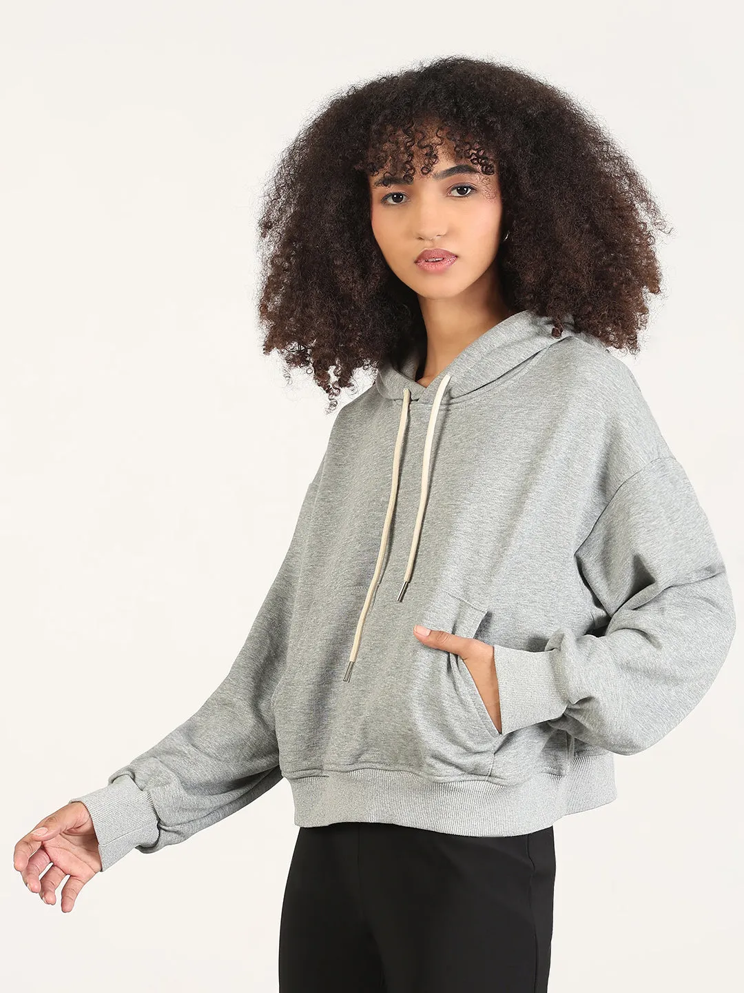 Snuggly Fit Essential Wear Women's Grey Hooded Solid Oversized Sweatshirt