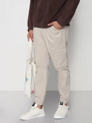 Men's Beige Straight Fit Joggers Blackout fabric
