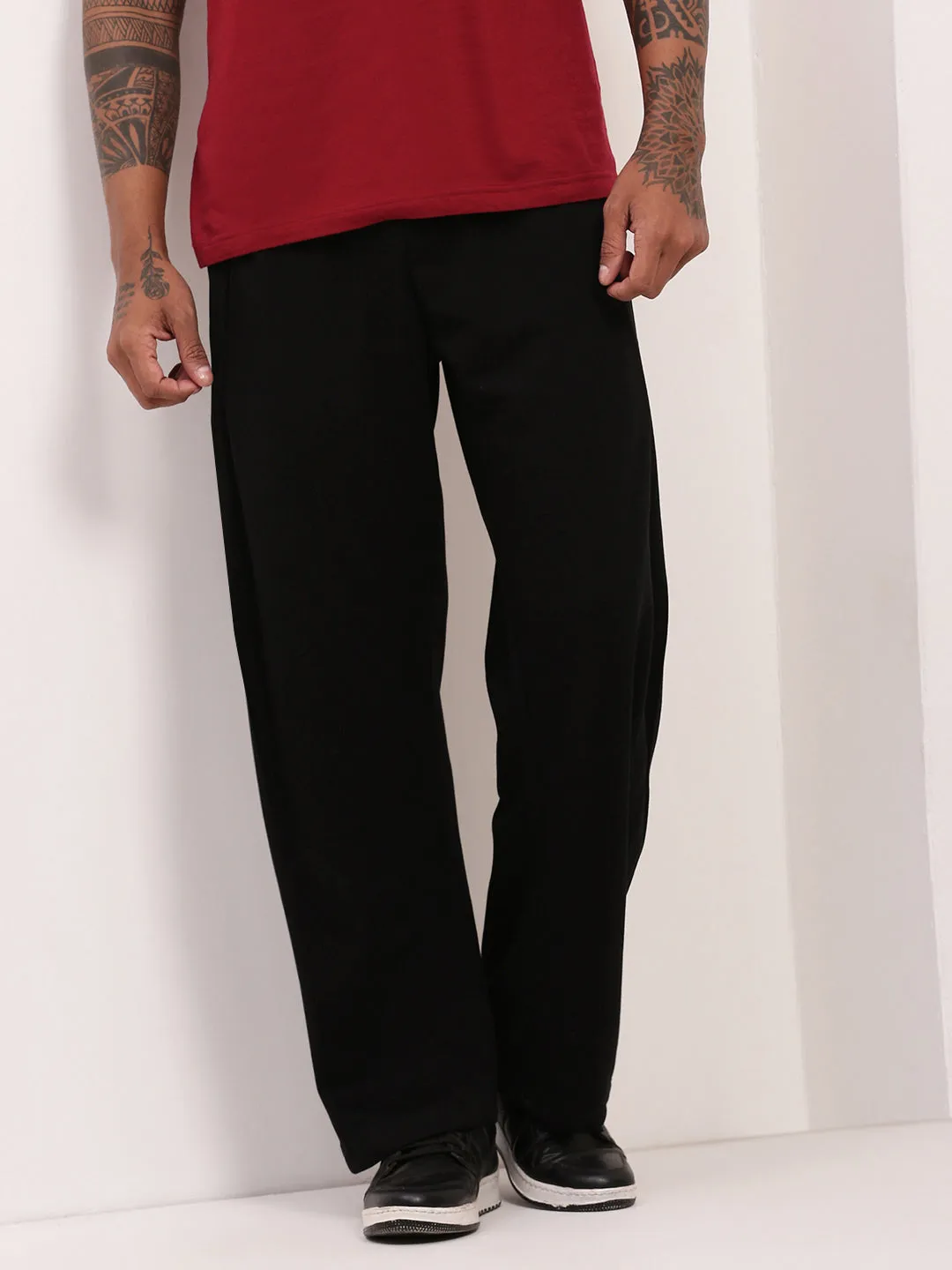 All Purpose Men's Black Solid Straight Fit Trousers