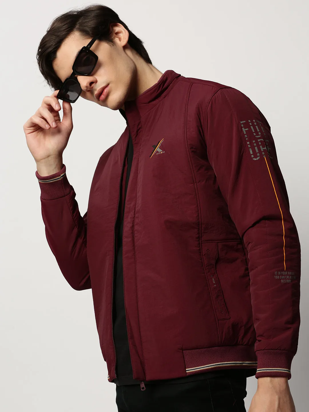 Reflective Trim EcoFriendly Dye Men's Maroon Bomber Jacket