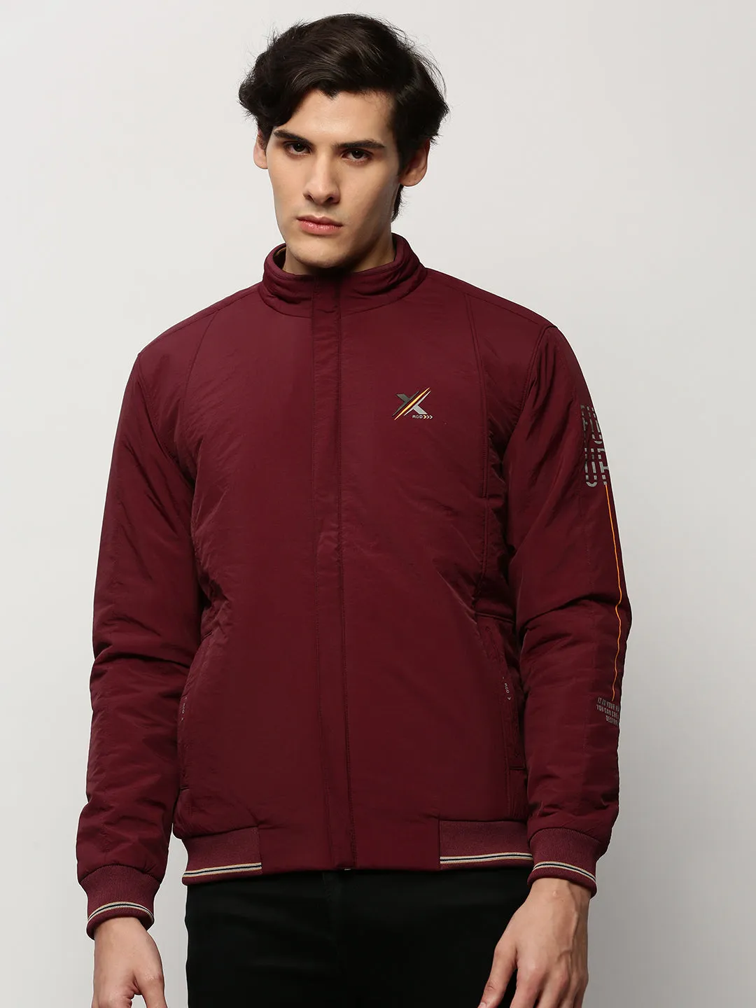 Comfortable lining Rain Guard Men's Maroon Bomber Jacket
